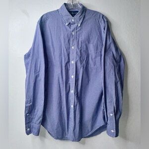 Ralph Lauren Shirt Mens Size 15.5 M Blue Long Sleeve Cotton Stretch Poplin Check